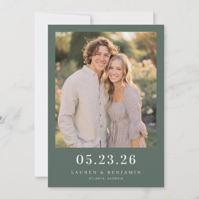 Save The Date Photo Romantique Vert Joyeux (Devant)