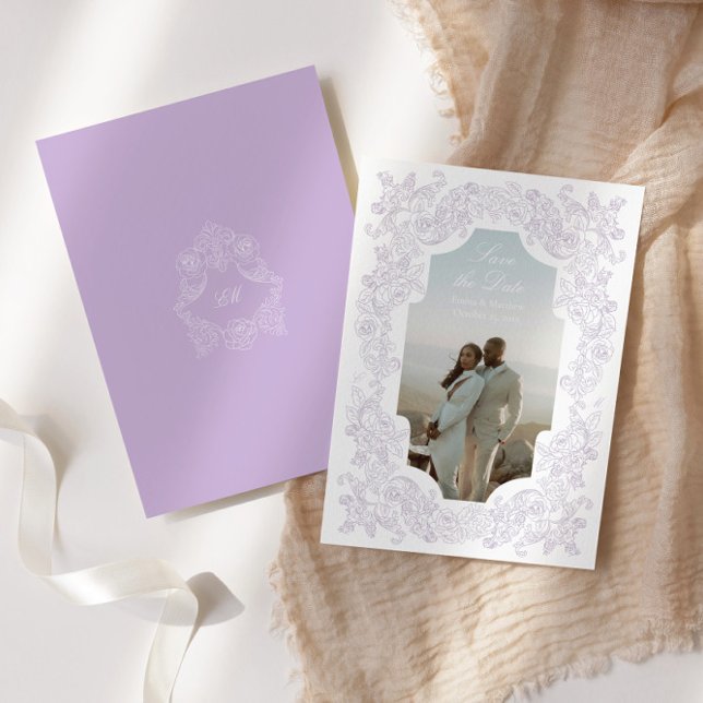 Save The Date Photo romantique victorien pastel violet Régence (Créateur téléchargé)