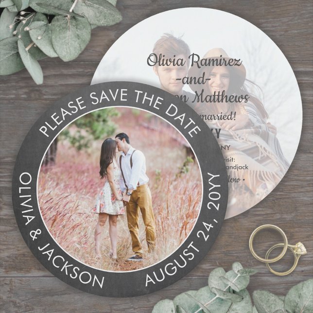 Save The Date Photo Rond Unique Tableau Mariage Moderne Gris Ard (Créateur téléchargé)