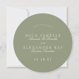 Save The Date Photo ronde classique de la calligraphie verte