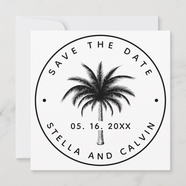 Save The Date Photo ronde du Mariage de palmiers tropicaux (Devant)