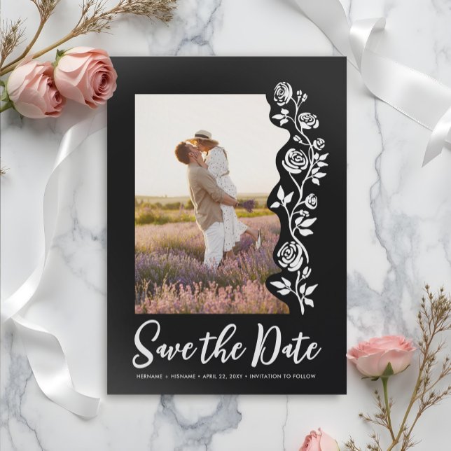 Save The Date Photo Rose noir blanc romantique simple (Créateur téléchargé)