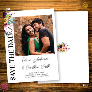 Save The Date Photo Rose Sunflowers Bourgogne Mariage de automne