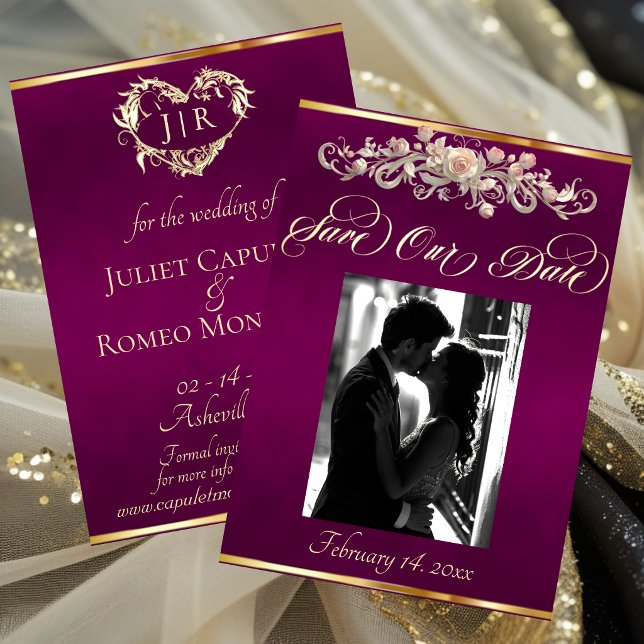 Save The Date Photo, Roses & Monogramme - Plum (Créateur téléchargé)