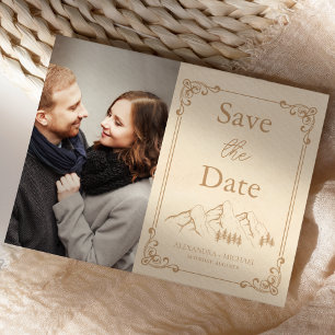 Save The Date Photo Rustic Woods Mountain Sketch Mariage