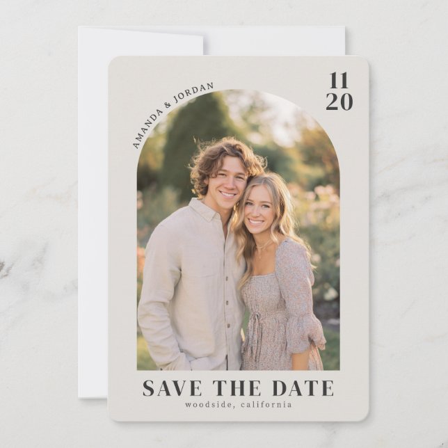 Save The Date Photo Rustique Beige Chaud (Devant)