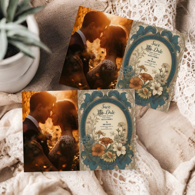 Save The Date Photo Sage Green Art Nouveau Alphonse Mucha Weddin (Créateur téléchargé)