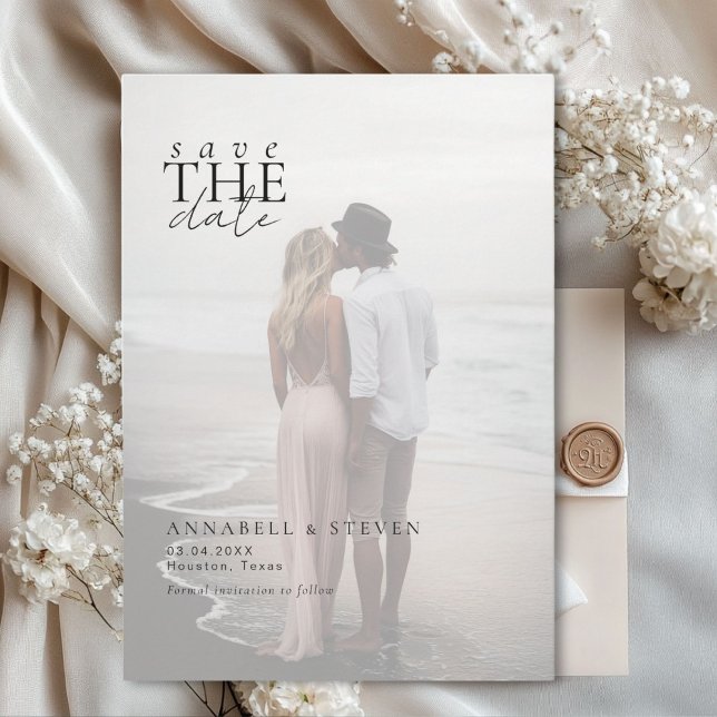 Save The Date Photo "Sauvegarder la date" (1 Photo "SAVE THE DATE" Save The Date Card (with white photo filter))