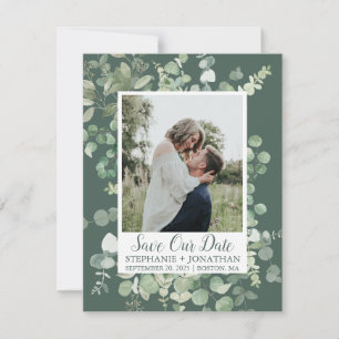 Save The Date Photo Save Our Date avec cadre Eucalyptus Vert