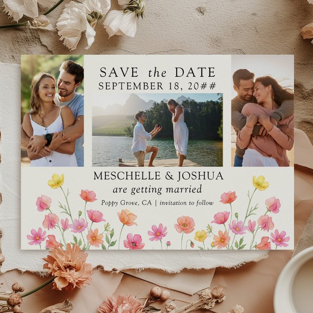 Save The Date Photo Set Pink Orange Floral Wedding (Wedding Photo Save the Date from the Wildflower Bloom collection by Darling & May)