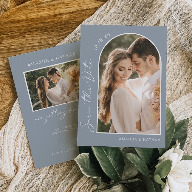 Save The Date Photo Simple Elegant Dusty Mariage bleu (Créateur téléchargé)