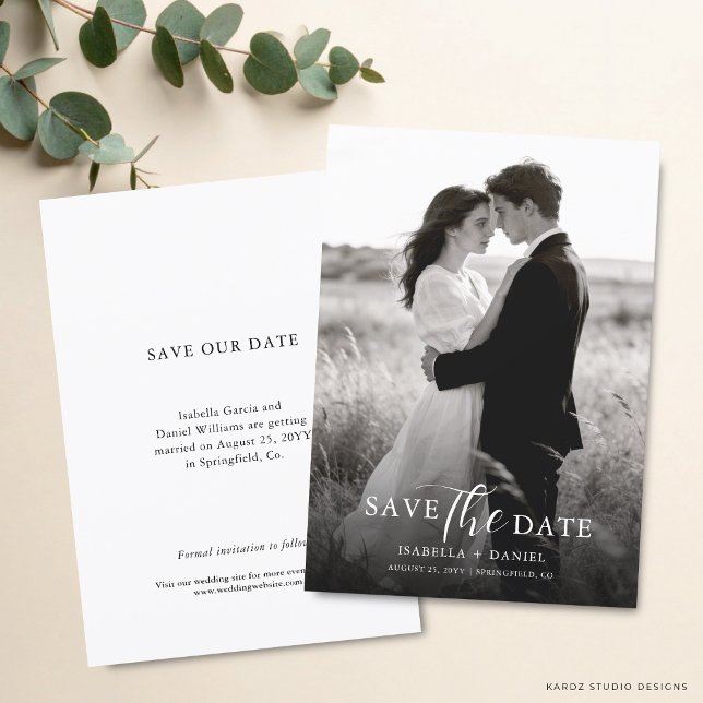 Save The Date Photo simple élégant moderne (The front and back of the invitation shown in a 5x7-inch size. Choose size, paper, and corner style.)