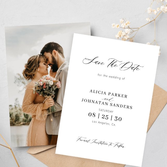 Save The Date Photo simple élégant noir et blanc mariage (Créateur téléchargé)