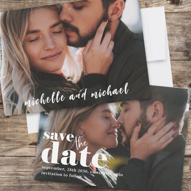 Save The Date Photo simple Enregistrer la date 2 Typographie pho (A simple double-sided photo card with )