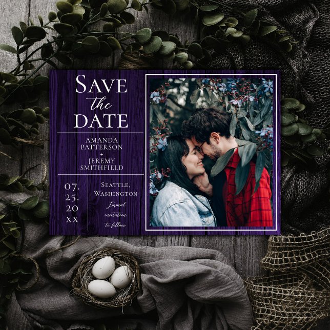 Save The Date Photo simple et rustique | Purple Enregistrer la d (Purple Rustic and Simple Photo Save the Date)