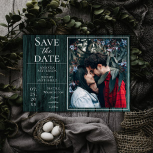 Save The Date Photo simple et rustique   Turquoise Enregistrer l