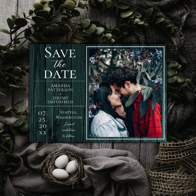 Save The Date Photo simple et rustique | Turquoise Enregistrer l (Teal Rustic and Simple Photo Save the Date)