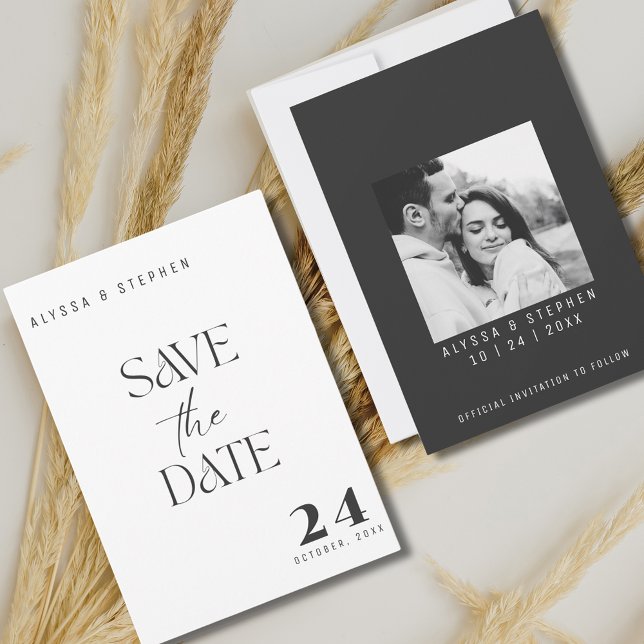 Save The Date Photo simple et tendance en noir et blanc (Trendy Simple Black and White Photo Save The Date)