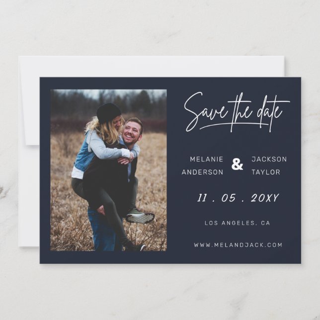 Save The Date Photo simple manuscrite de Navy Blue (Devant)