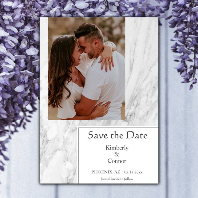 Save The Date Photo simple marbré blanc (White Simple Marbled Photo Save the Date)