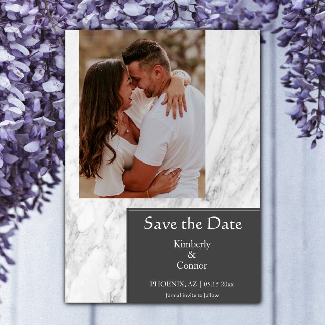 Save The Date Photo simple marbré gris (Gray Simple Marbled Photo Save the Date)