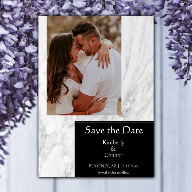 Save The Date Photo simple marbré noir (Black Simple Marbled Photo Save the Date)
