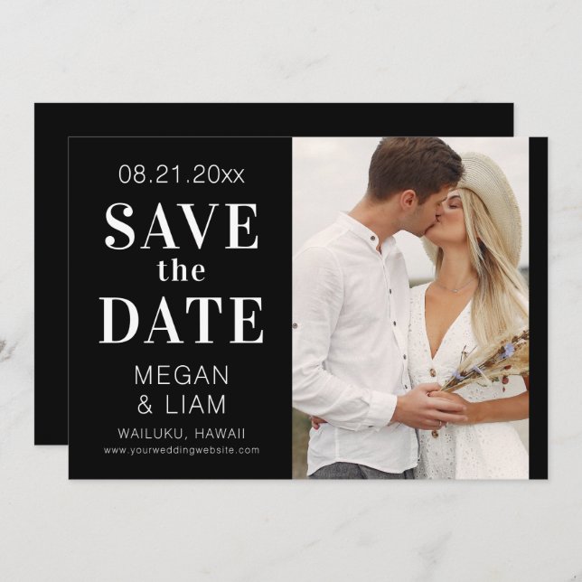 Save The Date Photo simple moderne en noir et blanc (Devant / Derrière)