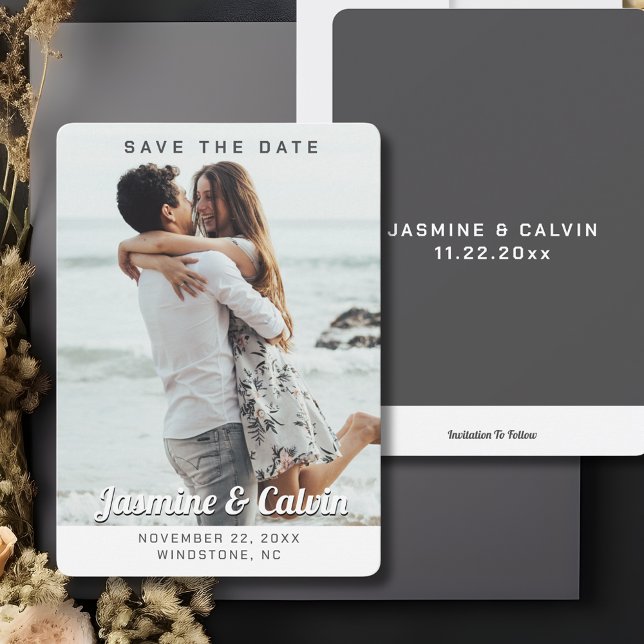 Save The Date Photo simple moderne en noir et blanc (Simple Modern Black and White Photo Save The Date
)