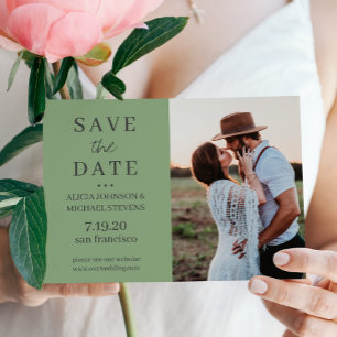 Save The Date Photo simple moderne sur mesure mariage vert sauge
