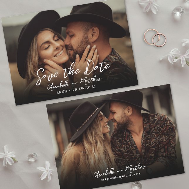 Save The Date Photo Simple Rustique Écriture Boho Mariage (Photo Simple Rustic Script Boho Wedding Save the Date)