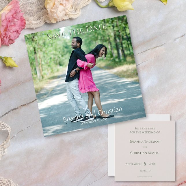 Save The Date Photo Simplistic Coral Peach Cream (Créateur téléchargé)