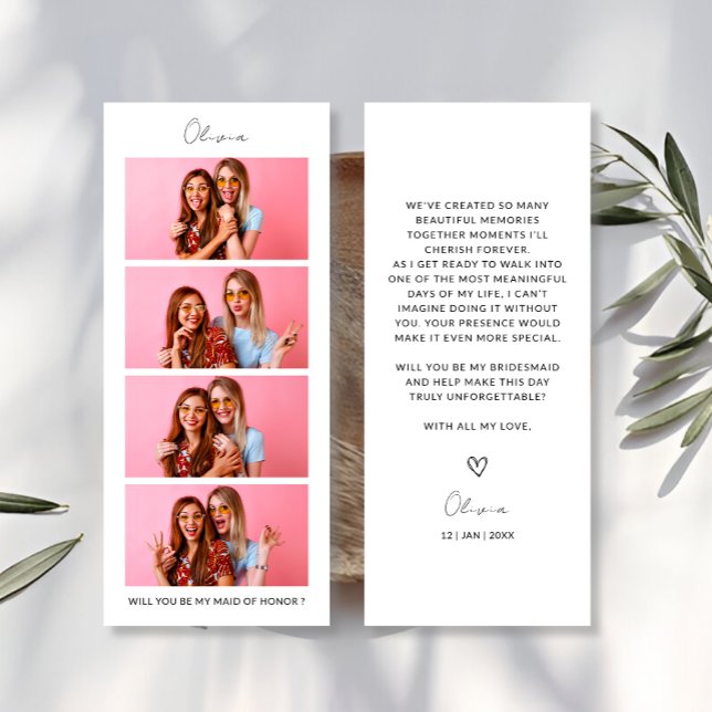 Save The Date Photo Strip 4 Photos Bridesmaid Proposition Card (Photo Strip 4 Pictures Bridesmaid Proposal Card)