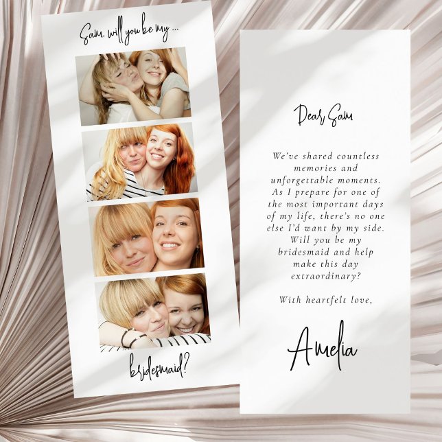 Save The Date Photo Strip 4 Photos Bridesmaid Proposition Card (Front and back view)