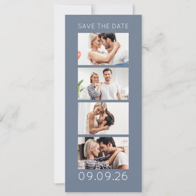 Save The Date Photo Strip 4 Pictures QR Photobooth Wedding Blue (Devant)
