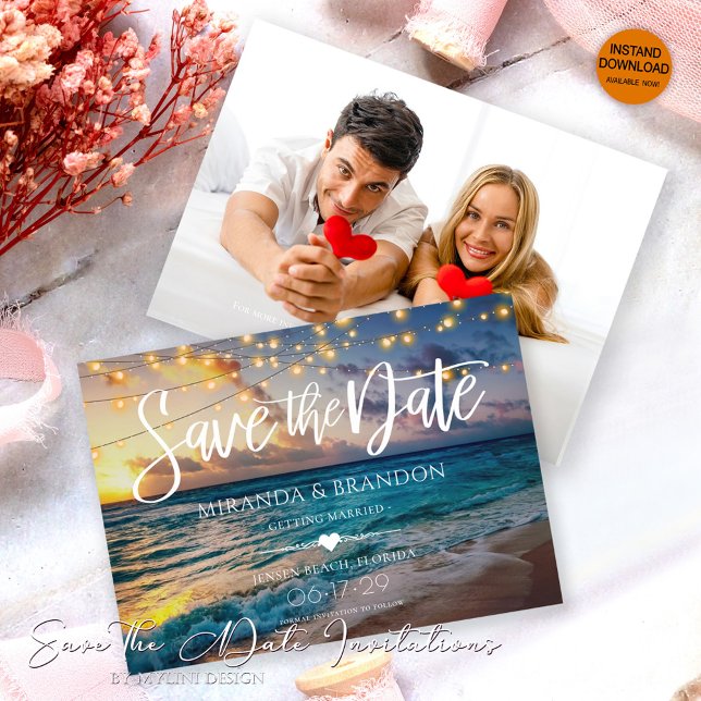 Save The Date Photo Summer Sunset Plage tropicale Mariage (Créateur téléchargé)