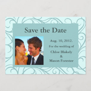 Save The Date Photo & Swirls Enregistrer la Date (aqua)