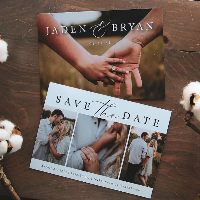 Save The Date Photo Trio moderne Enregistrer la date double face (Créateur téléchargé)