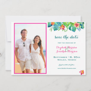 Save The Date Photo Tropical Beach Berry rose Turquoise bleu flo