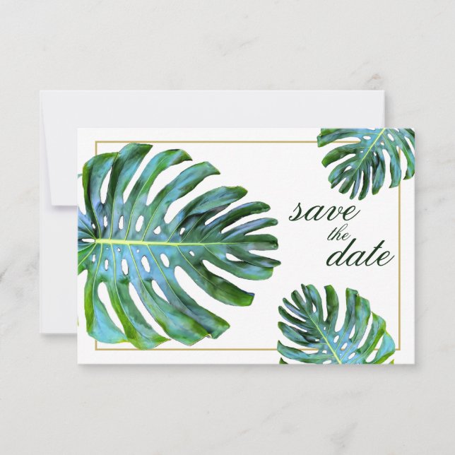 Save The Date Photo Tropical Leaf Gold Beach Enregistrer La Date (Devant)