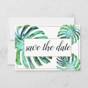 Save The Date Photo Tropical Leaf Green Gold Enregistrer La Date