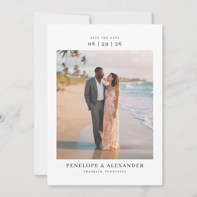 Save The Date Photo Tropicale Beige Romantique (Devant)