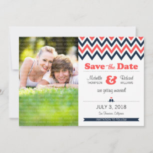 Save The Date Photo Turquoise moderne et orange Chevron Enregist