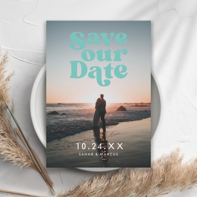 Save The Date Photo Turquoise Retro (Créateur téléchargé)