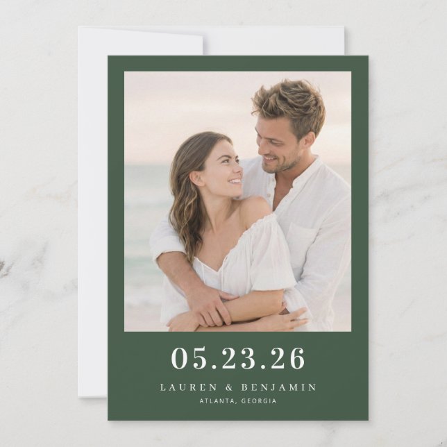 Save The Date Photo Vert Foncé Romantique (Devant)