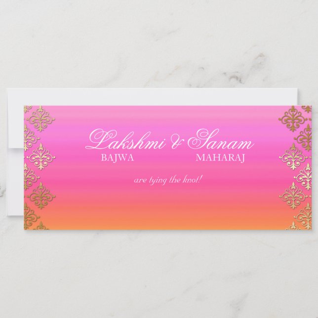 Save The Date Photo Wedding Inviter Indian Pink Orange Gold (Devant)