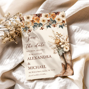 Save The Date Photo Western Boots Floral Terracotta Mariage