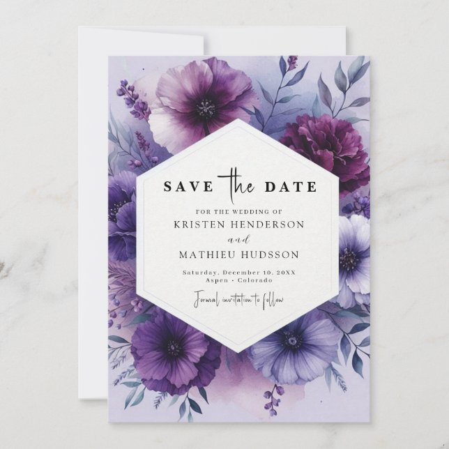 Save The Date Photo Whimsical violet Mariage floral (Devant)