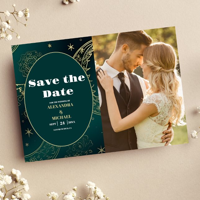 Save The Date PhotoEmerald Vert Or Céleste Mariage (Créateur téléchargé)