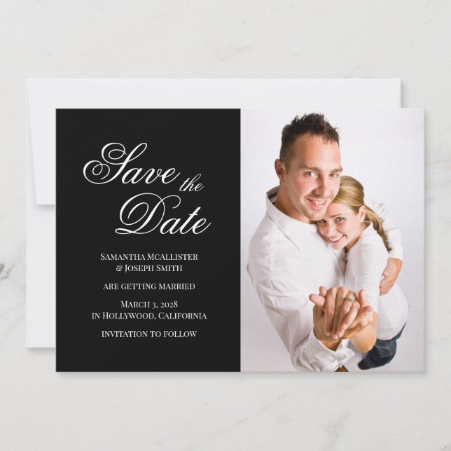 Save The Date Photographie de calligraphie classique noire et bl (Devant)