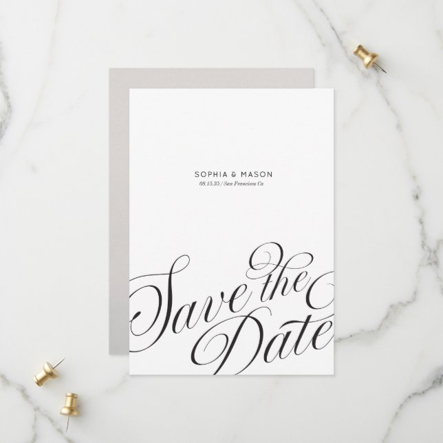 Save The Date Photographie de calligraphie de script éditorial m (Devant/Arrière en situation)